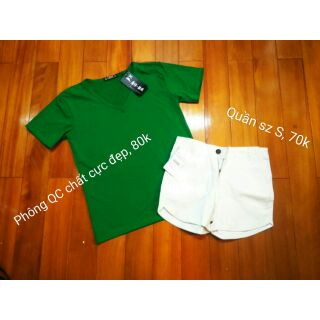 Quần soóc bò trắng sz S - Áo phông QC form rộng
