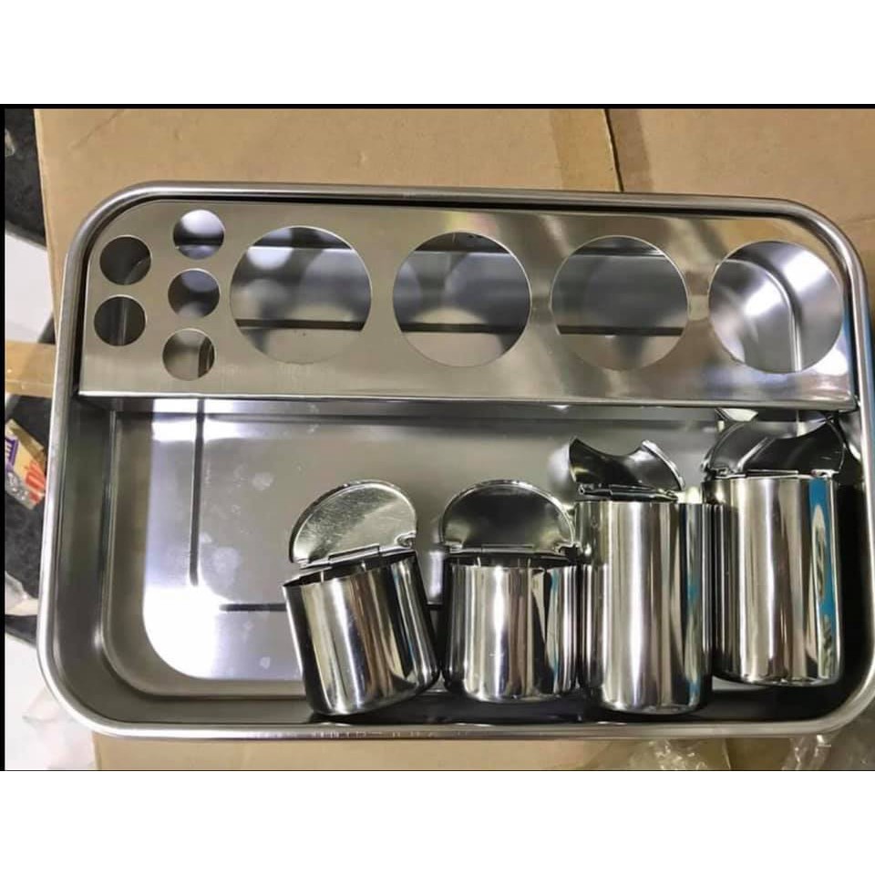 Khay inox 4 ống đựng dụng cụ spa