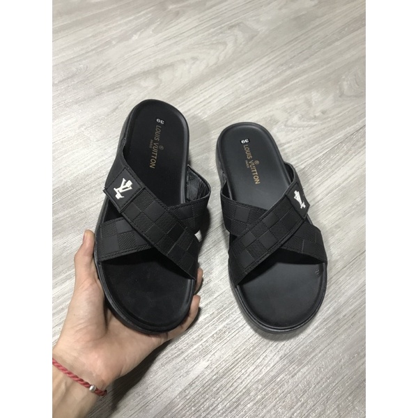 Dép lê nam quai chéo LV vân caro, dép quai chéo, dép nam đẹp