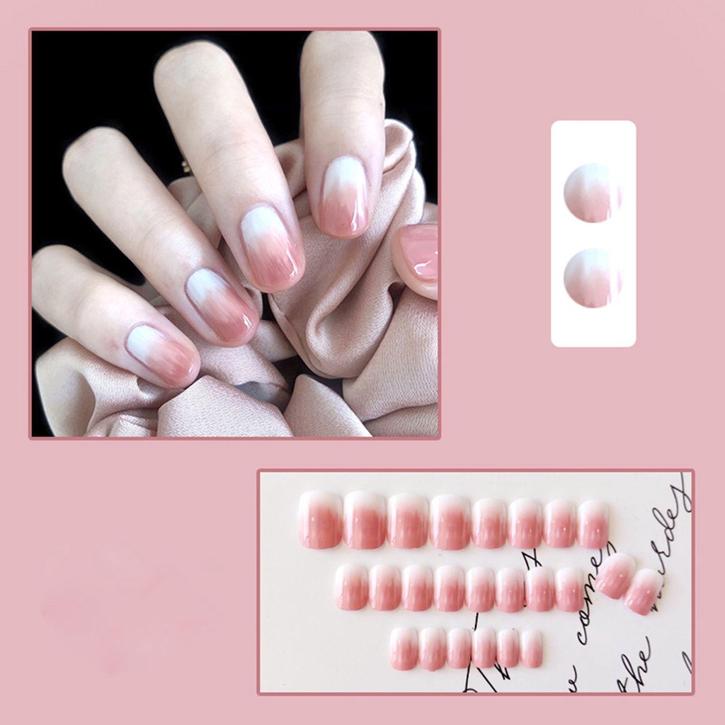 Hộp 24 Móng Tay Giả Ngắn / Tròn / Vuông / Trái Tim / Nơ Xinh Xắn