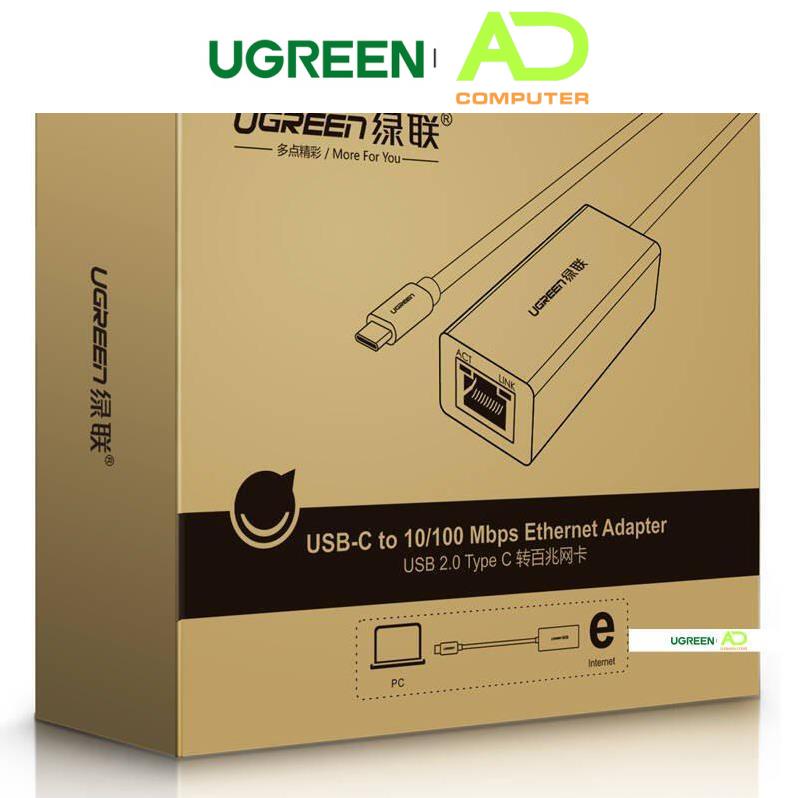 Bộ chuyển đổi USB Type C san LAN 10/100 Mbps Ethernet UGREEN 30287 (màu đen)