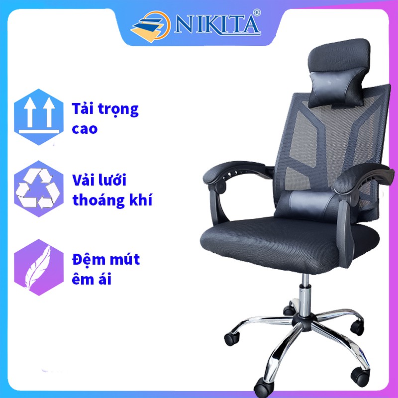 [Mã LIFEBKA5 giảm 10% tối đa 1 Triệu đơn 500k] Ghế văn phòng ngã lưng, có bánh xe xoay 360, gối tựa đầu tựa lưng êm ái