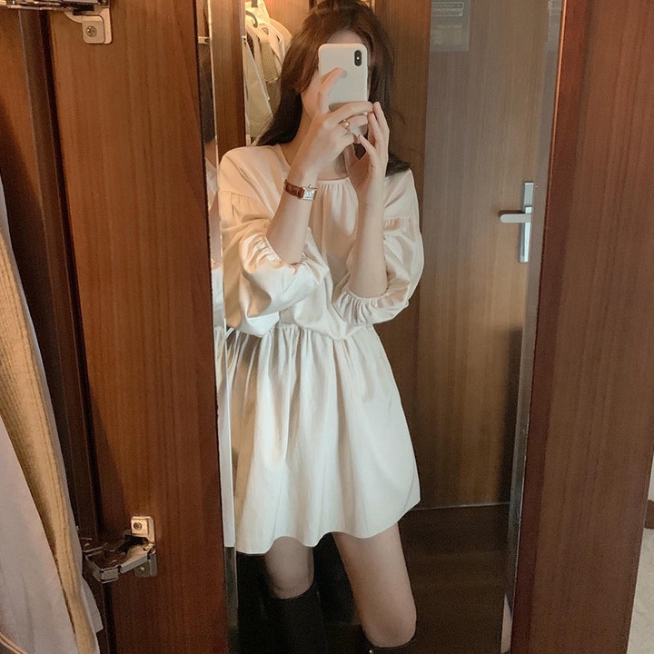 Đầm tay dài cổ tròn cột dây phong cách Hàn Quốc thanh lịch 46261