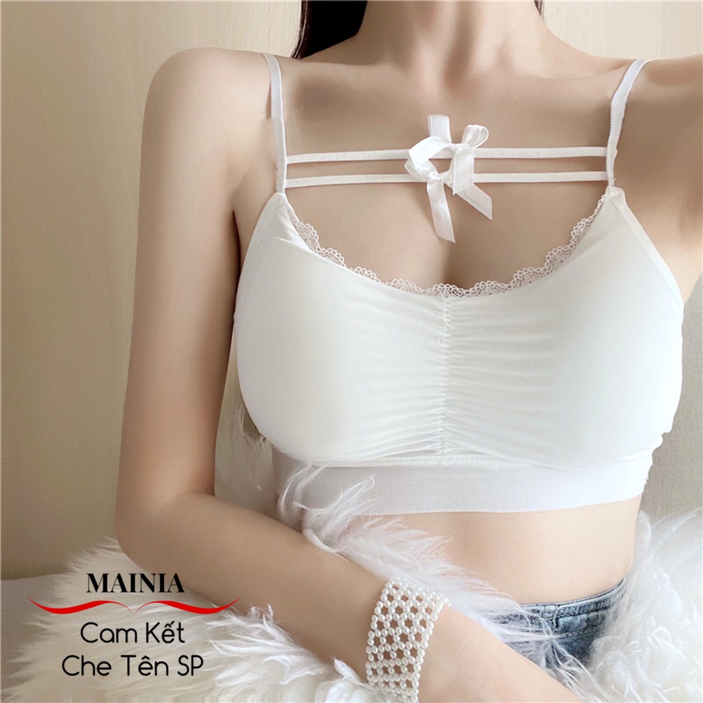 Áo Bra Quây Đúc Su 2 Dây Đính Nơ Xinh Xắn Áo Croptop Đi Chơi Đi Biển Mainia Shop