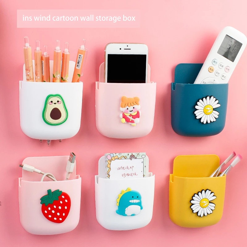 Creative cute cartoon wall-mounted storage box / điều hòa nhiệt độ điều khiển từ xa hộp lưu trữ tv / phòng khách nền phòng ngủ trang trí tường tổ chức / điện thoại di động đa chức năng cắm văn phòng giá đỡ gia đình / hộp tổ chức trang trí tường