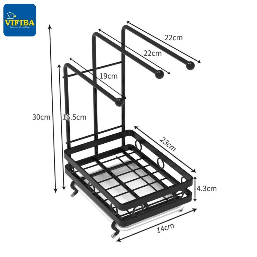 Giá treo đựng đồ rửa chén bát VIFIBA Loại 3 thanh 14x23x30cm Thép carbon chống gỉ Sơn tĩnh điện Màu đen trắng