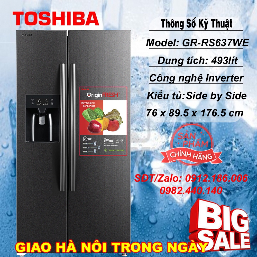 Tủ lạnh Toshiba Inverter 493 Lít GR-RS637WE-PMV(06) - Hàng chính hãng