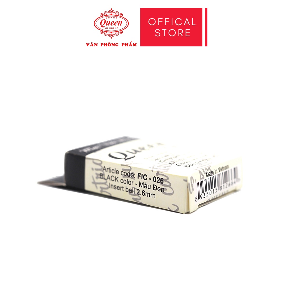 Ống mực bút máy Queen  - Đường Kính 2.6mm - 1 hộp 12 ống - Chính Hãng - Màu Tím/Xanh Dương/Đen - FIC026