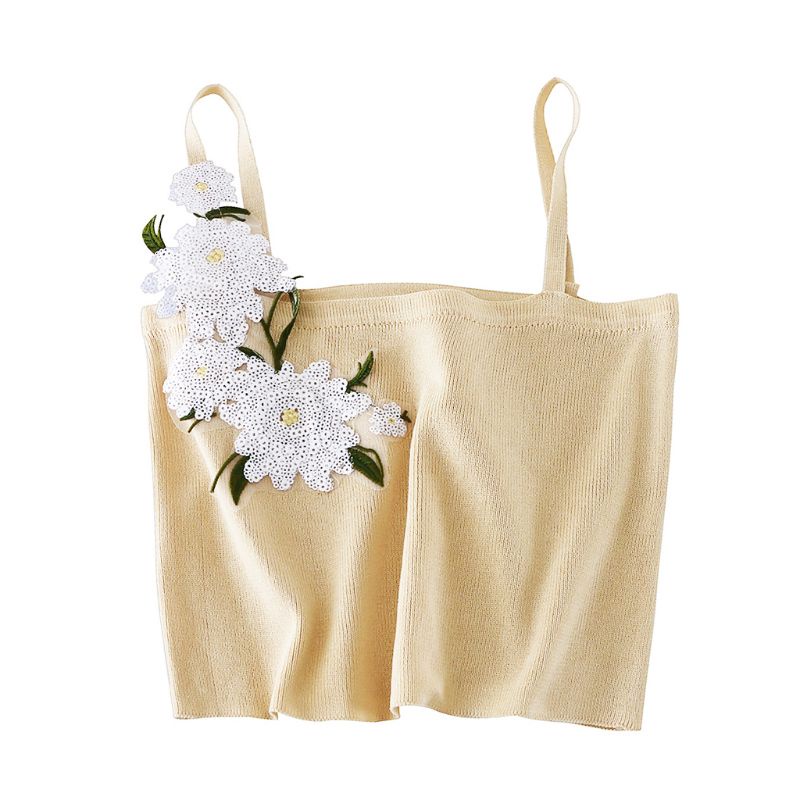 Áo Croptop Dệt Kim Hai Dây Không Tay In Họa Tiết Hoa Cúc Nhỏ Đính Sequin Thời Trang Mùa Hè Quyến Rũ Cho Nữ