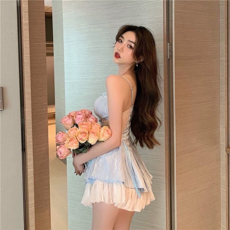 DORÉE - Đầm hai dây dáng xoè phối ren tầng xinh xắn