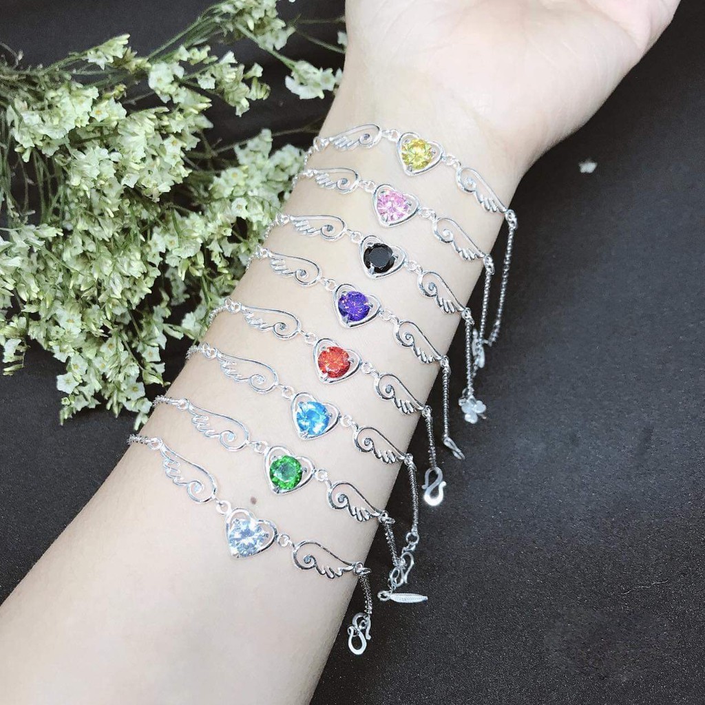 Lắc tay thiên thần chất liệu bạc ta lành tính, lắc tay cánh thiên thần đủ màu đá | BigBuy360 - bigbuy360.vn