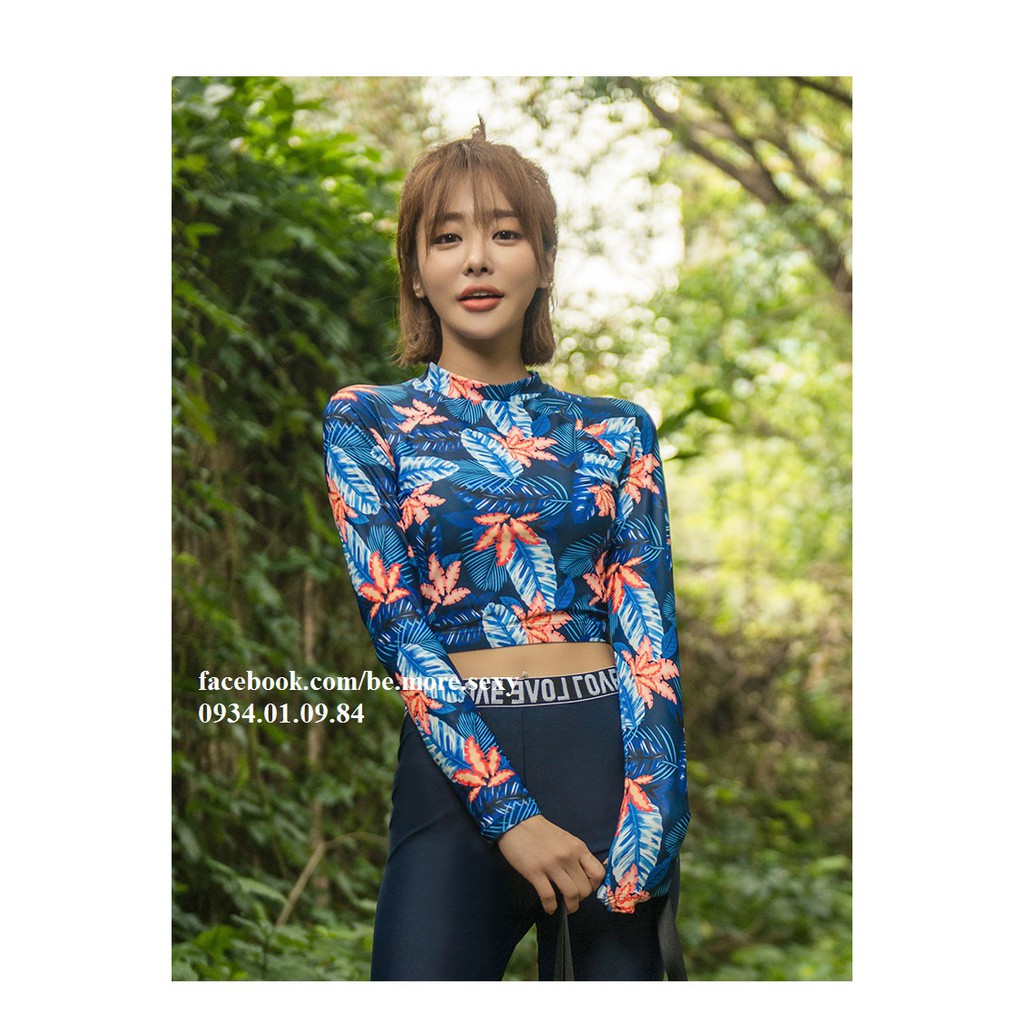 Đồ bơi dài tay Hàn Quốc croptop hoa quần dài