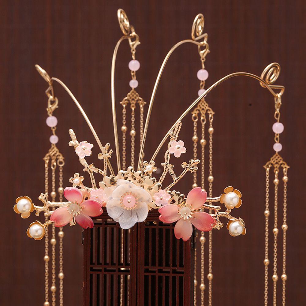 Nĩa Cài Tóc Hình Hoa Phối Tua Rua Phong Cách Trung Hoa Cổ Điển Sang Trọng Cho Bé Gái