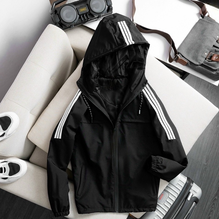 Áo khoác gió nam nữ viền sọc lót lưới chống nước chống gió cao cấp