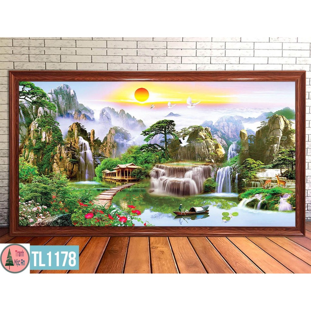 TRANH SƠN THỦY HỮU TÌNH thương hiệu Mộc An Tranh treo tường trang trí phòng khách đẹp tráng gương chất lượng cao