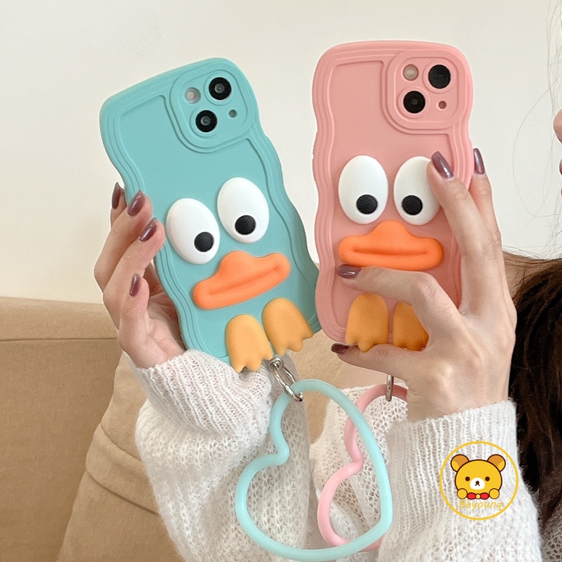 Ốp Điện Thoại Silicon Hình Vịt Mắt To 3D Có Dây Đeo Tay Màu Kẹo Cho OPPO Reno 8 Pro Plus + 6 5G