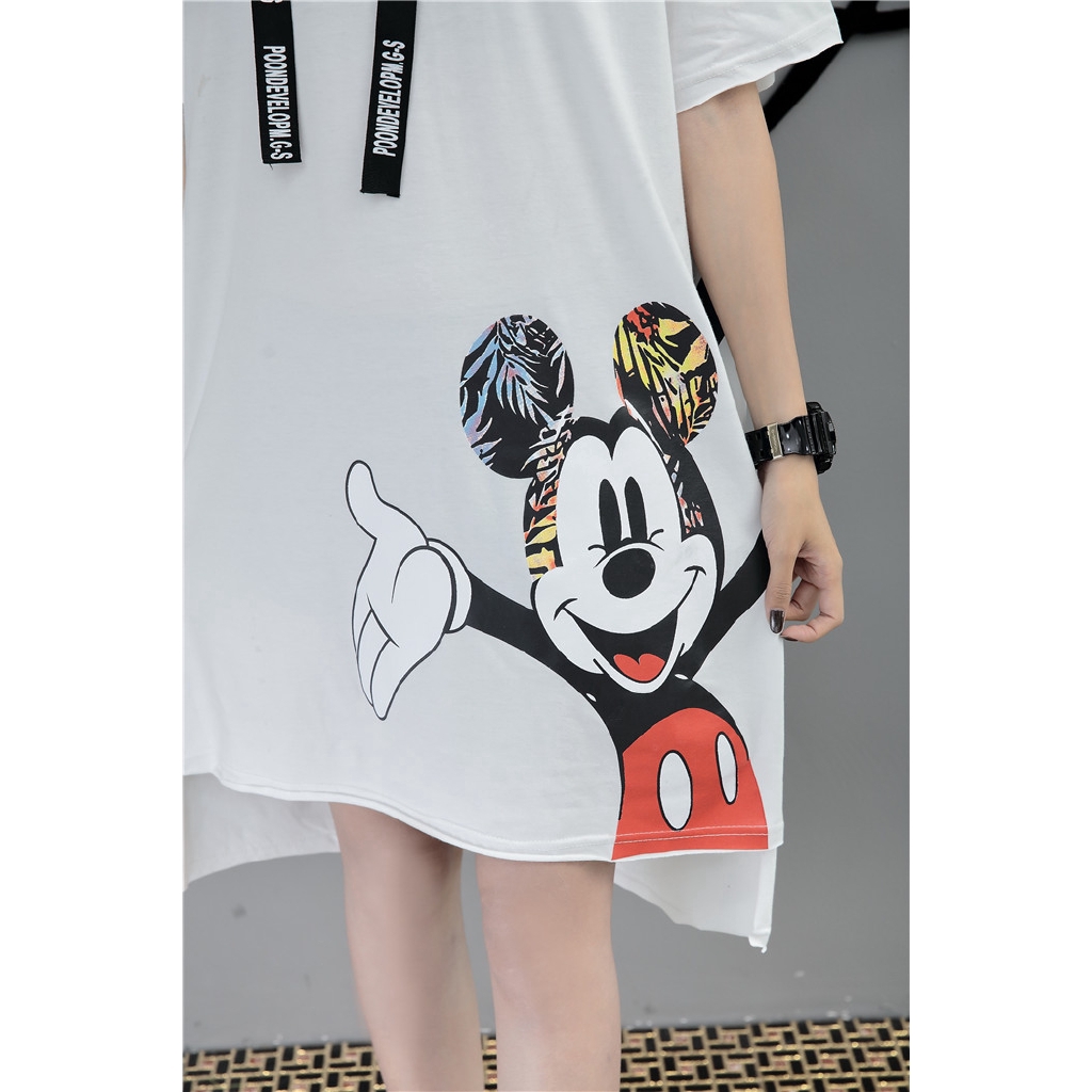 Đầm Hoodie Tay Ngắn Dáng Rộng In Hoạt Hình Mickey Thời Trang Mùa Hè 2018 Cho Mẹ Bầu