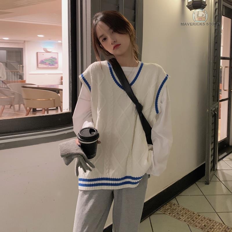 Bộ áo sweater không tay + áo thun tay dài màu trơn sành điệu cho nữ