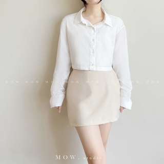 Áo sơ mi croptop chất liệu thô pha lụa nhập Hàn ( Basic cropshirt ) made by Mow studio