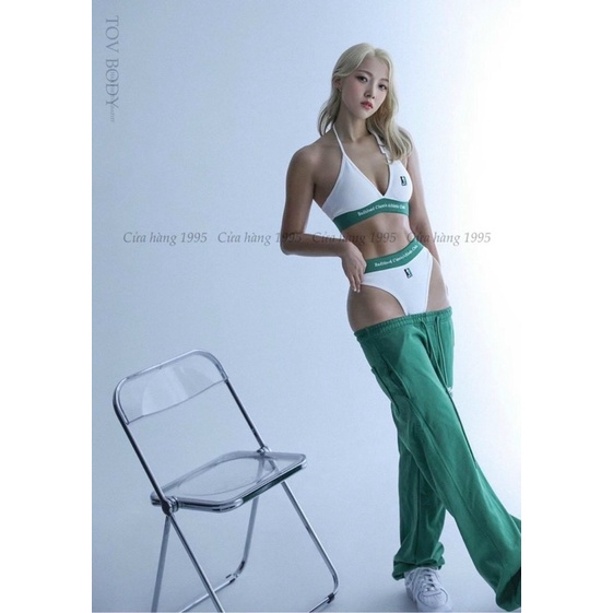 Set Bộ Bikini Trắng Viền Xanh Lá Gợi Cảm S15