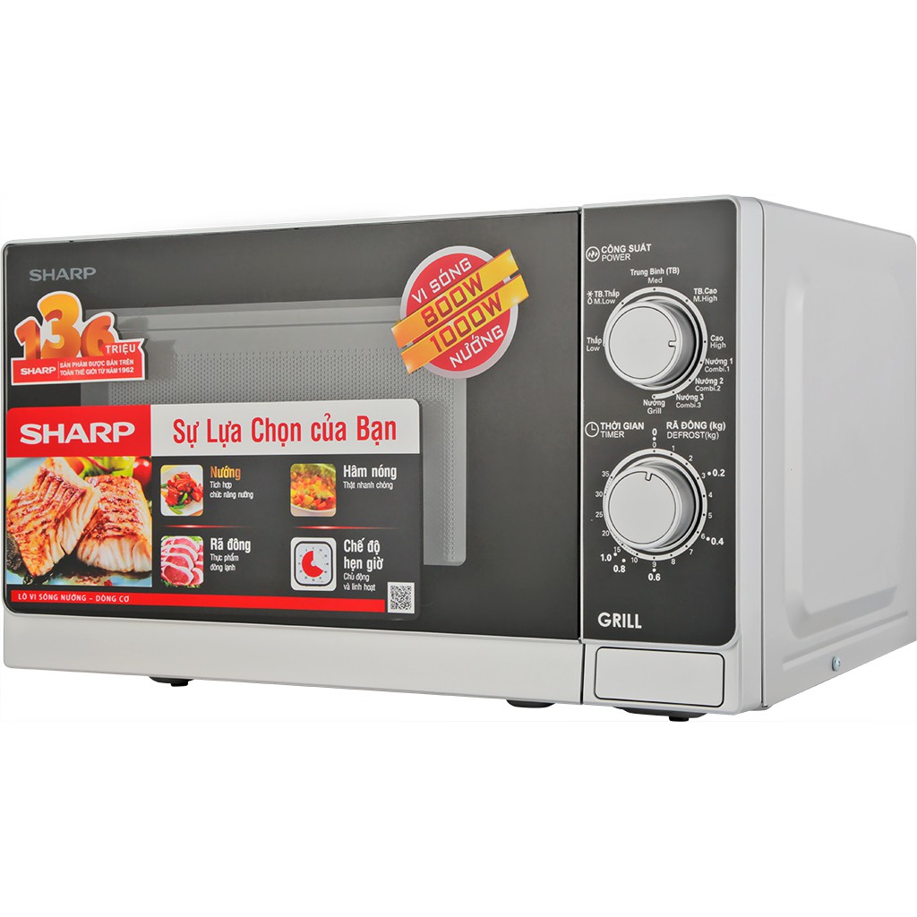 LÒ VI SÓNG SHARP R-G222VN-S ,Dung tích: 20 Lít , Công suất: 800 W ,Công suất nướng: 1000 W