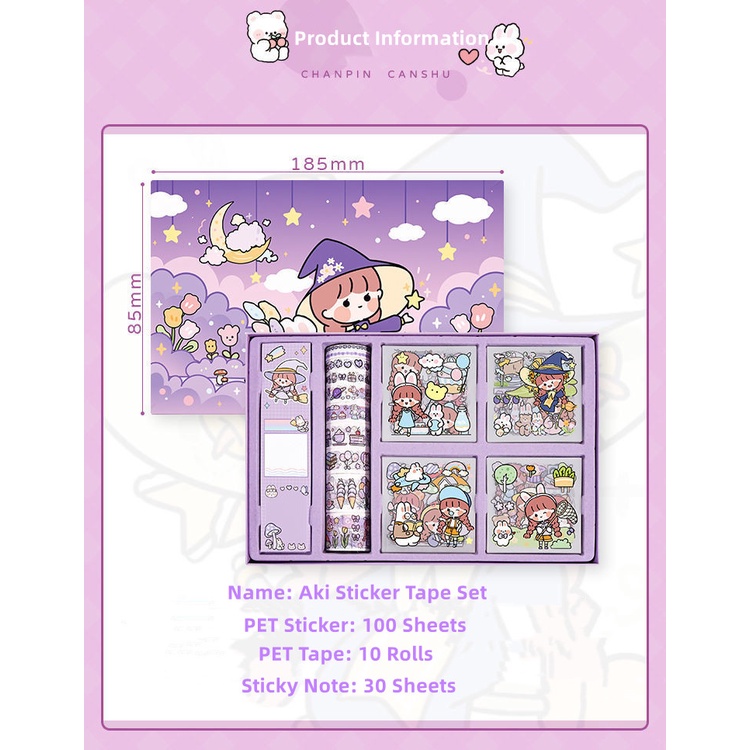 Sticker Cute 100 Tấm PET Tape Giấy Nhớ Set  Hộp 100 Tấm Sticker Hình Dán Công Chúa  Sitker Trang Trí Sổ Tay
