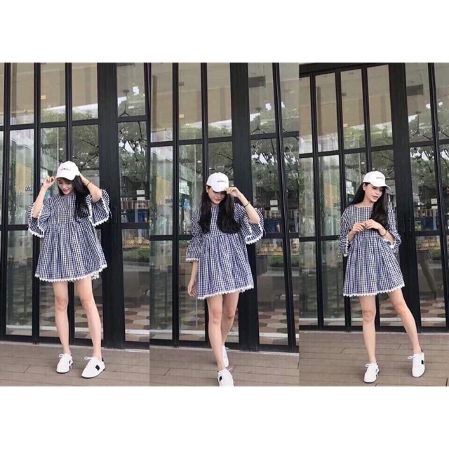 💋 Đầm BabyDoll Caro Phối Ren