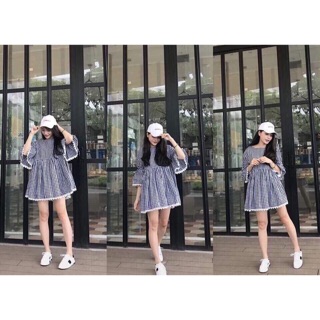 💋 đầm babydoll caro phối ren