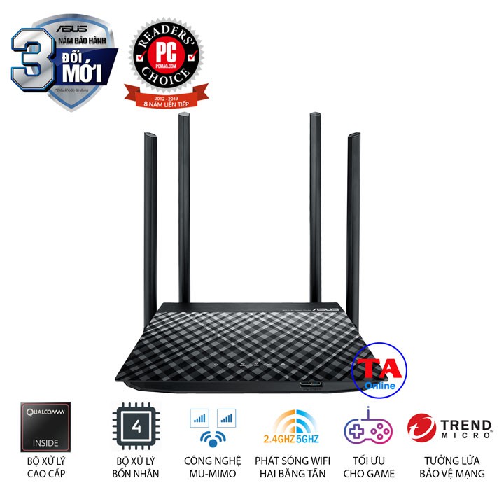 Bộ phát wifi ASUS RT-AC1300UHP - Băng tần kép - Chuẩn AC1300.