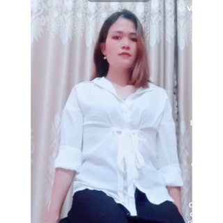 Áo sơ mi cổ bẻ kèm dây nơ