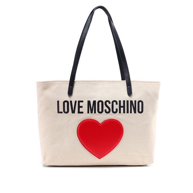 TNS-Túi tote canvas vừa laptop khoá kéo miệng túi siêu trendy Moz shopper bag-màu trắng và đen logo trái tim nổi bật