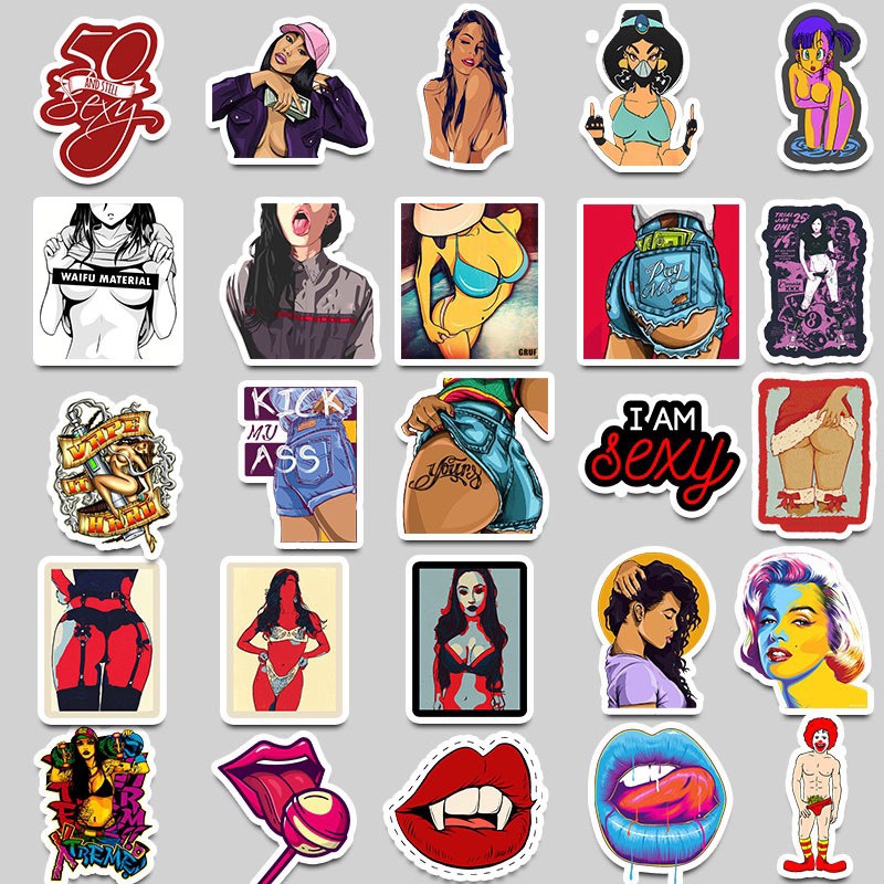 50 cái Sticker Girl | Dán Nón Bảo Hiêm, Điện Thoại, Laptop, Bình Nước...Chống Nước, Chống Bay Màu