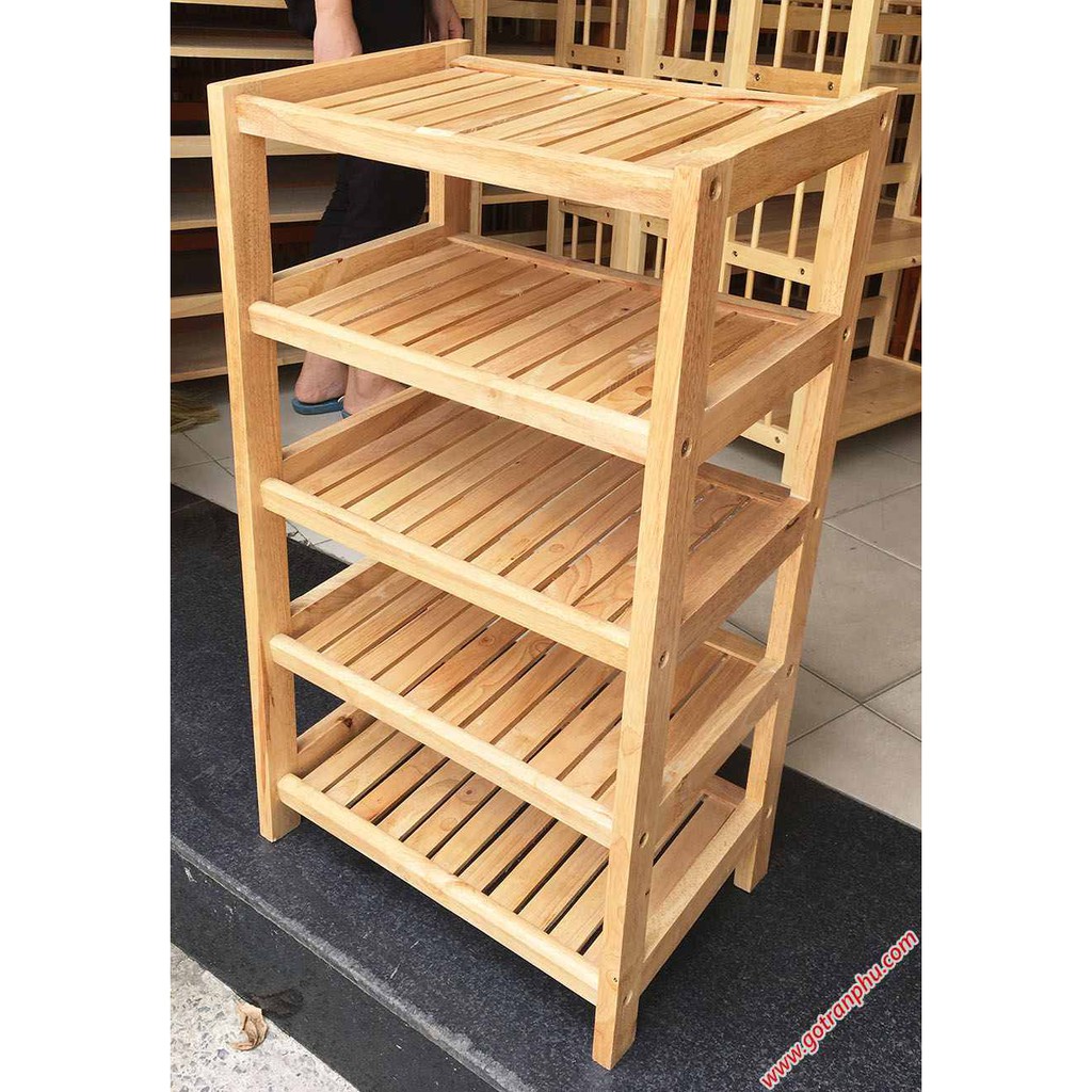 Kệ Giày Dép Gỗ Cao Su 5 Tầng Đầy Đủ Kích Thước Siêu Bền