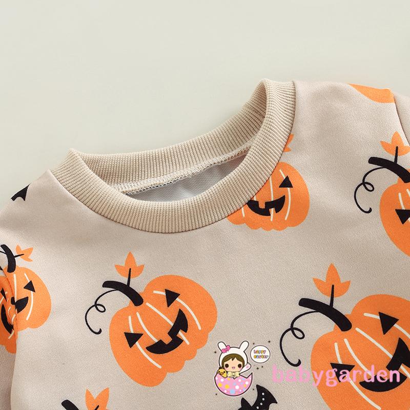 Set Đồ Halloween 2 Món Gồm Áo Thun Tay Dài In Họa Tiết Bí Ngô + Quần Cho Bé 0-3 Tuổi