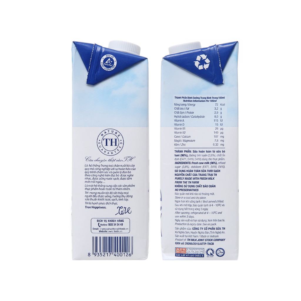 Sữa tươi tiệt trùng có đường TH true MILK hộp 1 lít