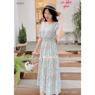 Đầm hoa tầng đuôi cá bo chun eo - D1951