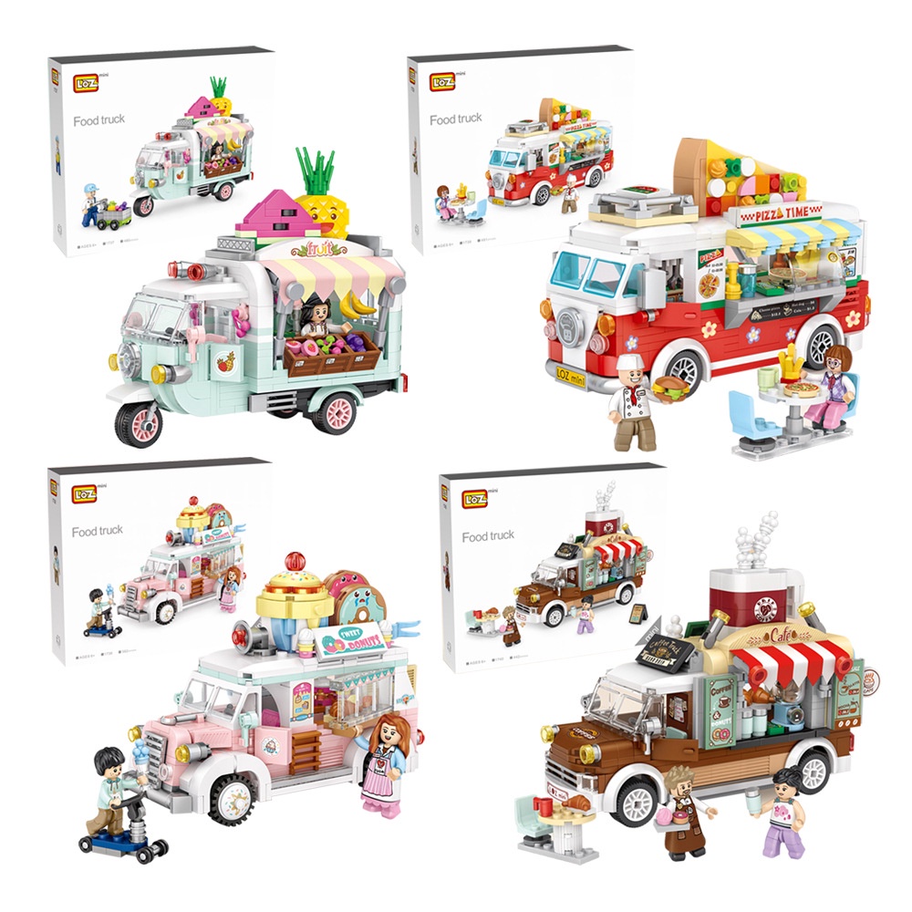 Bộ đồ chơi lắp ráp LOZ mô hình food truck- coffee truck, pizza truck, dessert truck, fruit truck
