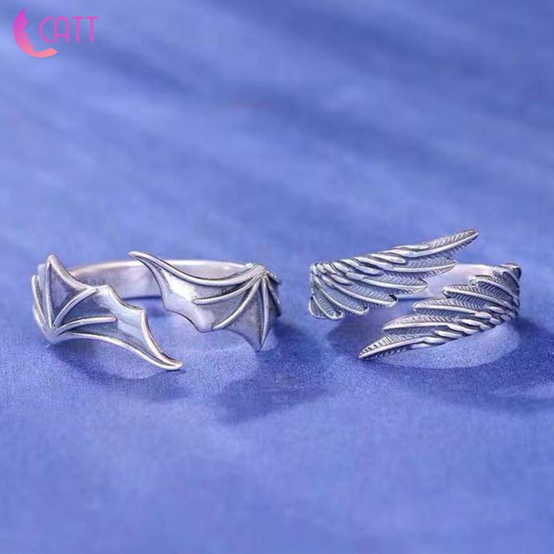 Nhẫn mạ bạc hình đôi cánh thiên thần phong cách Vintage