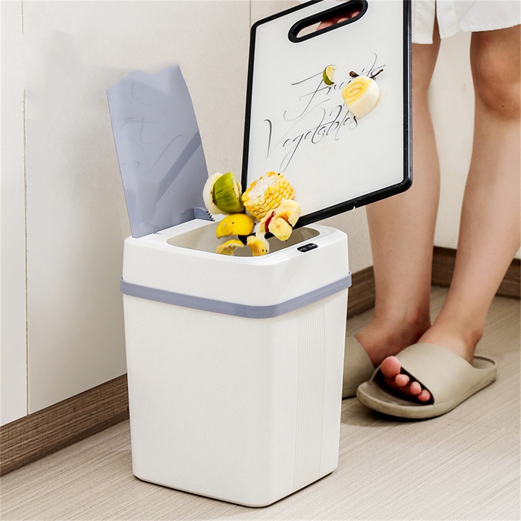 Có thể bán buôn Thùng rác 12L Cảm biến thông minh Nắp xử lý ổn định Phong cách đơn giản tự động không chạm cho gia đình Virgina056 Hàng giao ngay