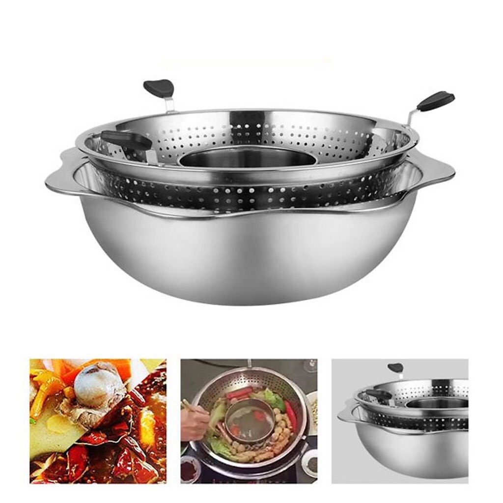 Nồi lẩu xoay inox 2 tầng Hàn Quốc,nồi lẩu xoay 2 tầng inox không kén bếp dùng được cả bếp từ và bếp gas [Hàng loại 1]