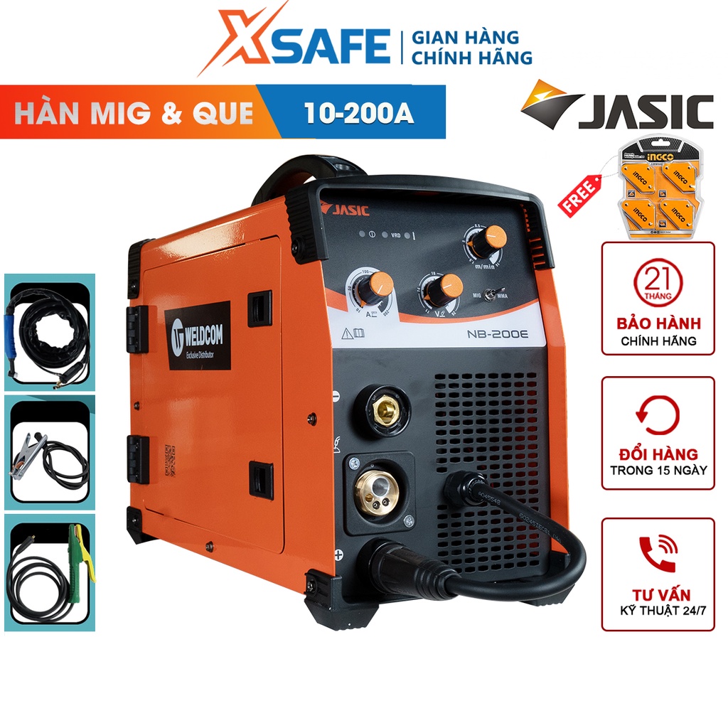Máy hàn mig không dùng khí Jasic NB-200E cấp dây liền cuộn 5kg, dây lõi thuốc đường kính 0.8-1.0mm [CHÍNH HÃNG]