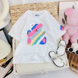 áo phông cho bé gái chất liệu cotton in hình gấu bảy màu