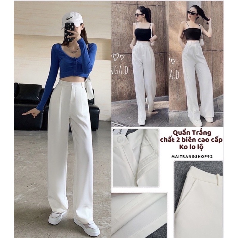 Quần ống rộng nữ dáng dài lưng cao ulzzang màu đen, nâu tây choco vải lụa hàn phong cách Hàn quốc Maitrangshop –