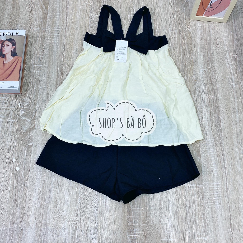 Set áo yếm hai dây phối nơ, quần short cho nữ mặc đi chơi siêu điệu đà, form chuẩn