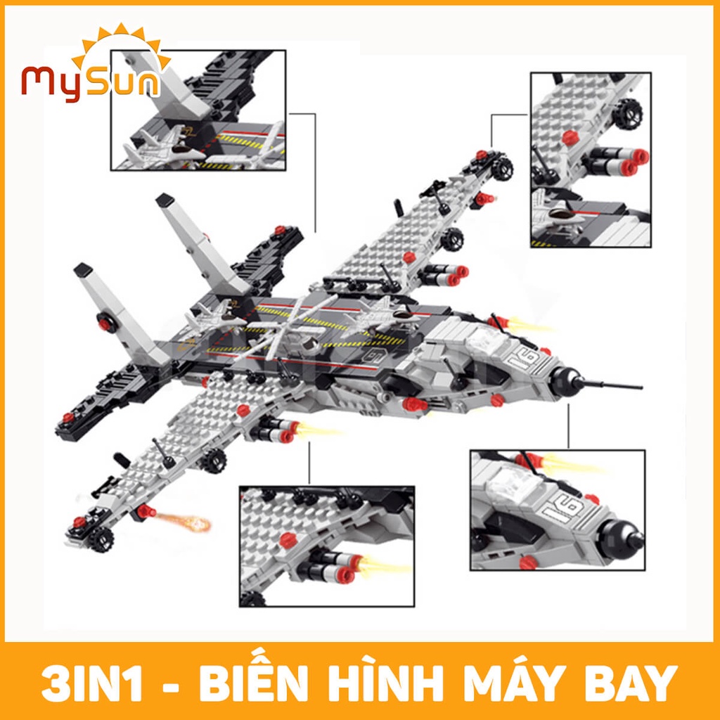 Bộ đồ chơi ghép khối lắp ráp mô hình lắp ráp tàu sân bay chiến hạm biến hình robot người máy khổng lồ
