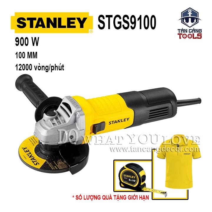 Máy Mài Góc 100mm Stanley STG9100-B1 900W + Tặng Kèm Áo Và Thước 5 Mét ( Công Tắc Trượt Hông )