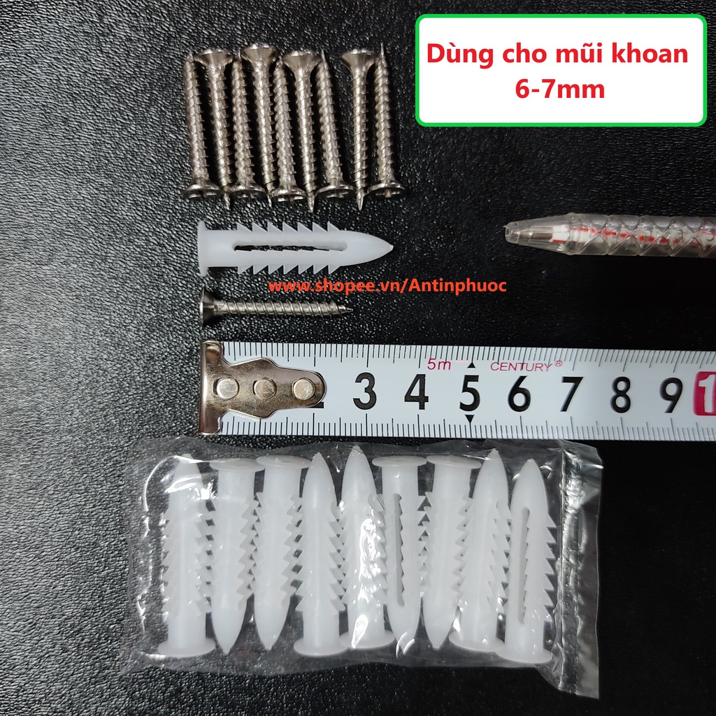 Vít inox chống rỉ + tacke nở nhựa các loại . Sản  phẩm bán theo block  10 con vít + 10 con tacke nhựa