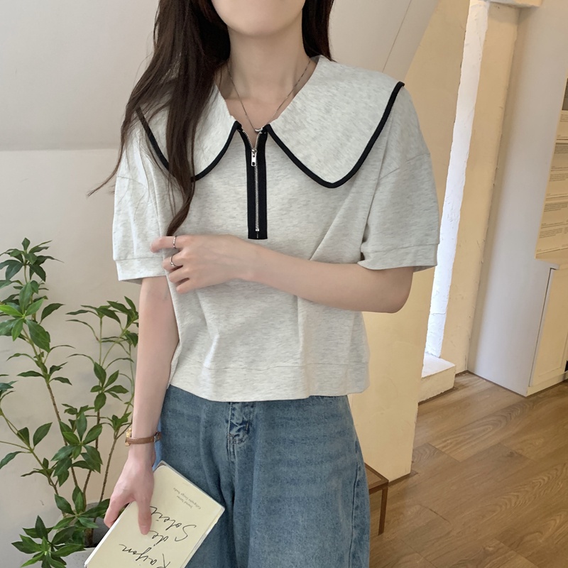 Áo Thun Ngắn Tay Dáng Rộng Cổ Bẻ Phong Cách Hàn Quốc 52183