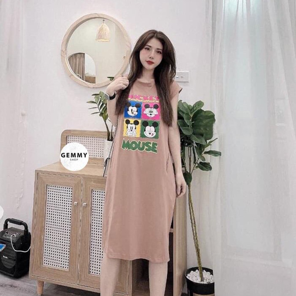 [Mã WAMT1505 giảm 10K đơn 0K] Váy xuông dài, đầm suông bầu tay ngắn cotton Gemmy House in hình Mouse | BigBuy360 - bigbuy360.vn
