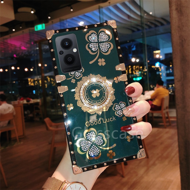 Ốp Điện Thoại Chống Sốc Hình Cỏ Bốn Lá Đính Đá Cho Oppo Reno 5 6Z 7 7Z Pro Reno7 Reno6 Z 5G A16